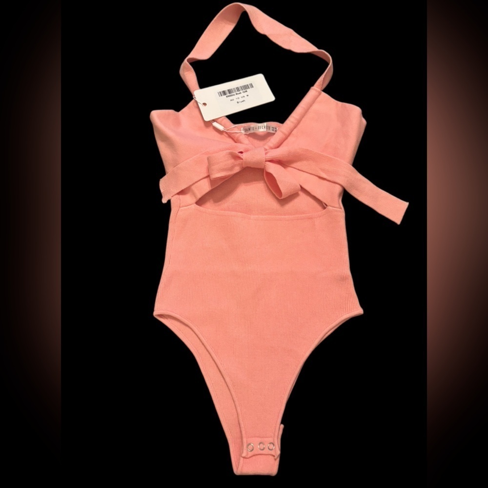 SAINTS + SECRETS HALTER TOP Pink Bow Bodysuit Backless Cut-Out Size Med NWT!